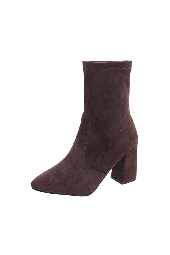 Chunky Ankle Boots for Women Pointy Toe Fall Winter Suede Short Booties with Side Zipper