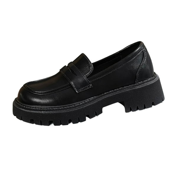 Wensltd Classic Loafers for Women Chunky Round Toe Retro Style Women Dressy Shoes