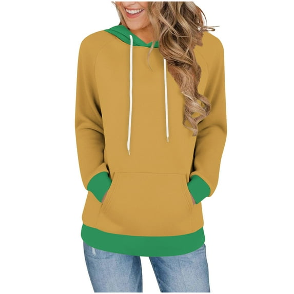 Wensltd Color Block Hoodie for Women Sweatshirts with Pocket Casual Long Sleeve for Women