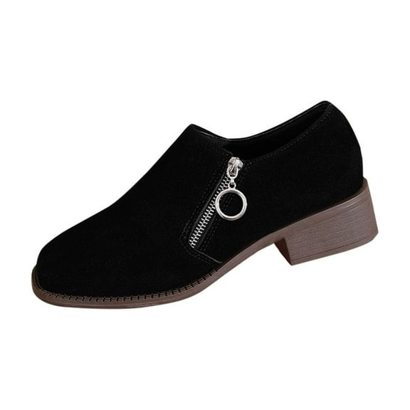 Wensltd Comfy Chunky Low Heel Shoes for Women Round Toe Work Daily Wear Black Lightweight Shoe