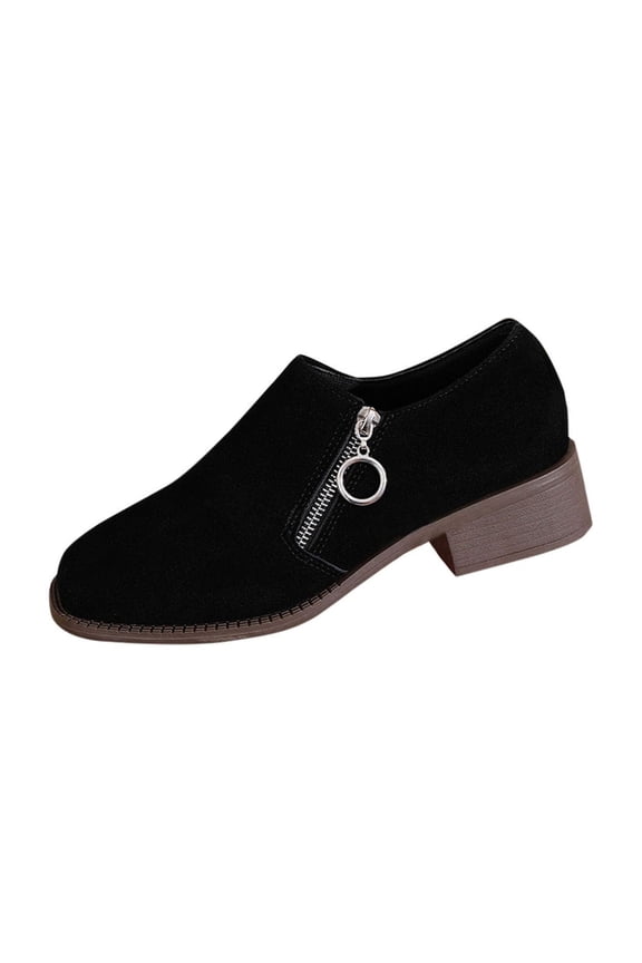Comfy Chunky Low Heel Shoes for Women Round Toe Work Daily Wear Black Lightweight Shoe