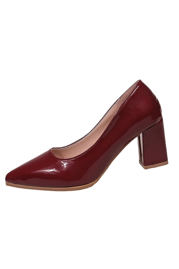 Dressy High Heels for Womens Pointed Toe Closed Toe Block Heel Spring Fall Office and Party Wear Solid Color Design Wine