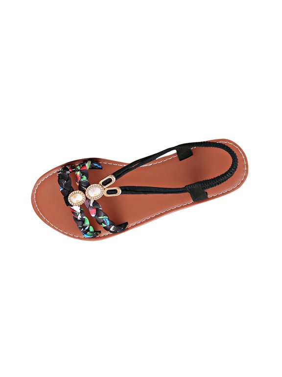 Dressy Sandals for Women Black Falt Sandals Beach Casual Wear Soft Outdoor Shoes