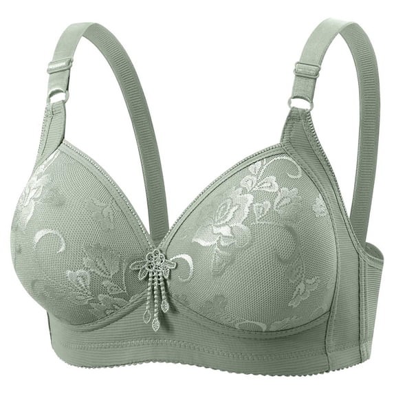 Wensltd Everyday Minimizer Bras Women Wireless Comfortable Fit Back Closure Bras Lace Trim Breathable Push Up Support Bras
