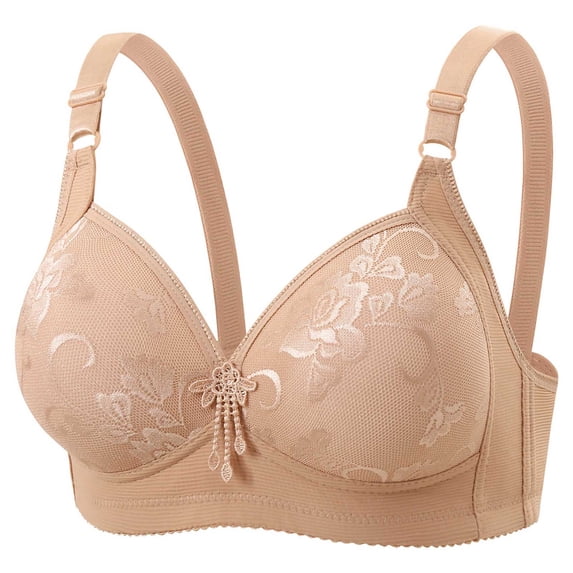 Wensltd Everyday Minimizer Bras Women Wireless Comfortable Fit Back Closure Bras Lace Trim Breathable Push Up Support Bras