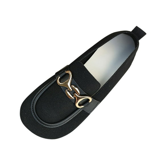 Wensltd Fall Flats for Women Casual Solid Color Retro Round Toe Comfort With Metal Buckle Daily Spring Shoes