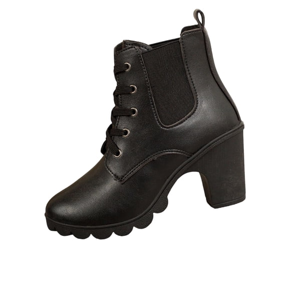 Wensltd Fall High Heels for Women Black Round Toe Chunky Block Heel Ankle Boots Winter Shoes