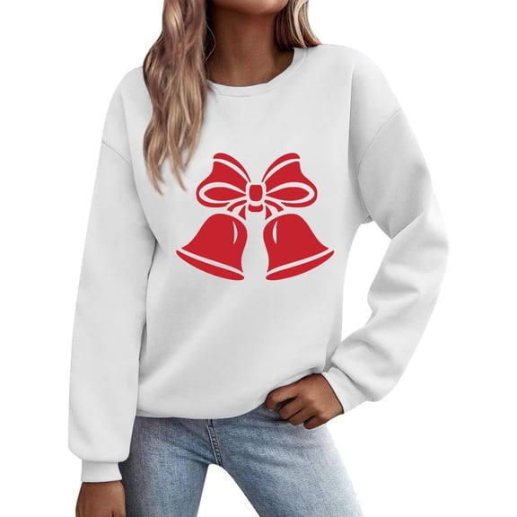 Wensltd Fall Top for Women Christmas Round Neck Print Long Sleeve No Hood Sweatshirt