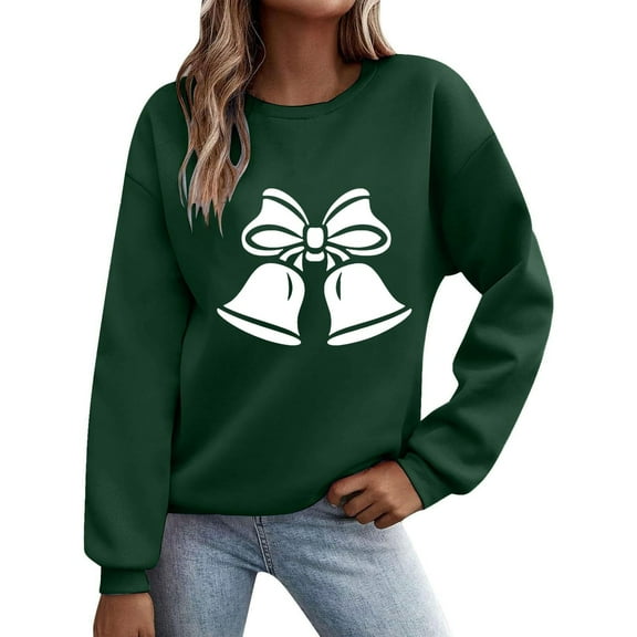 Wensltd Fall Top for Women Christmas Round Neck Print Long Sleeve No Hood Sweatshirt