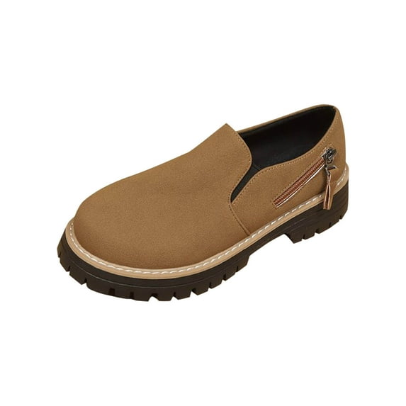 Wensltd Fashion Chunky Heel Loafers for Women Solid Color Round Toe Shallow Mouth Thick Sole Wide Width Shoe