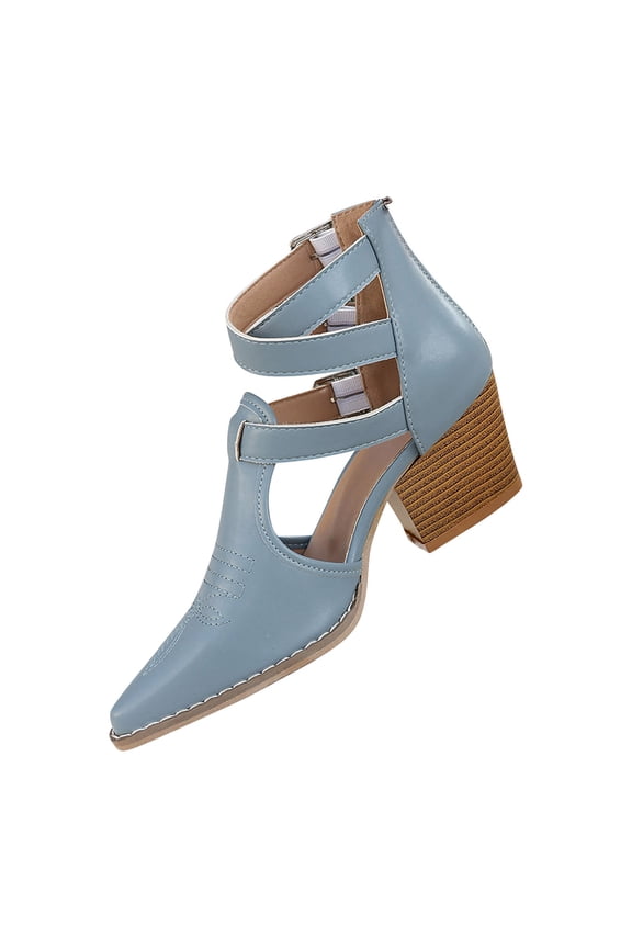 Fashion High Heel for Women Buckle Strap Chunky Block Heel Pointy Toe Dressy Shoes