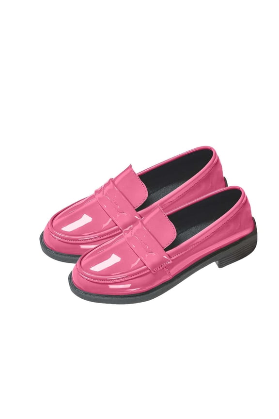 Fashion Shoes for Women Spring Fall Solid Color Retro Comfortable Mid Heel Loafers Pink