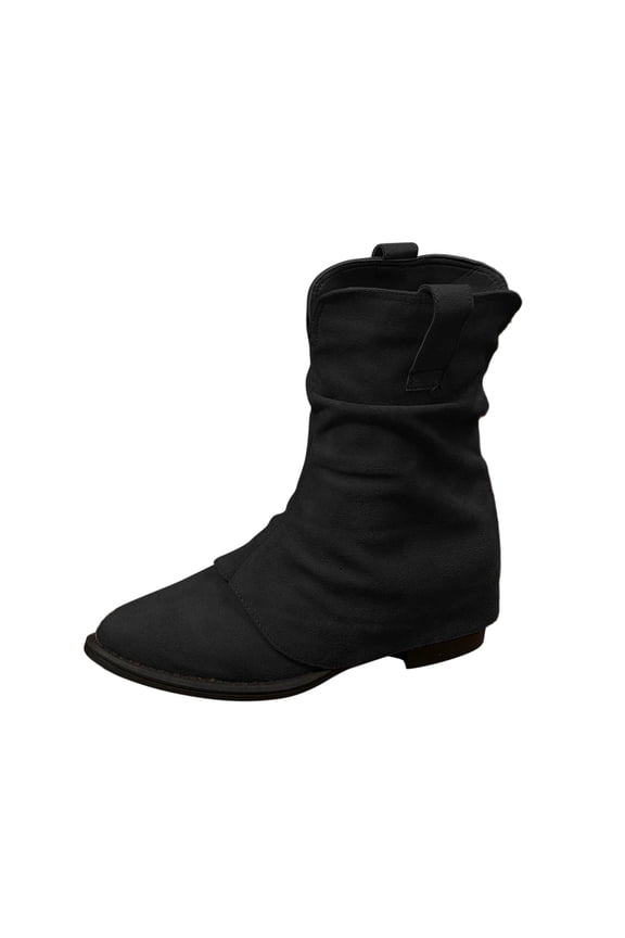 Flat Mid Calf Boots for Women Wide Width Fall and Winter Fashion Comfortable Black Boots