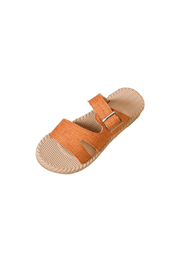Flat Sandals Women Solid Color Round Toe Sandals Open Toe Comfortable Breathable Beach Daily Casual Outdoor Slippers Orange