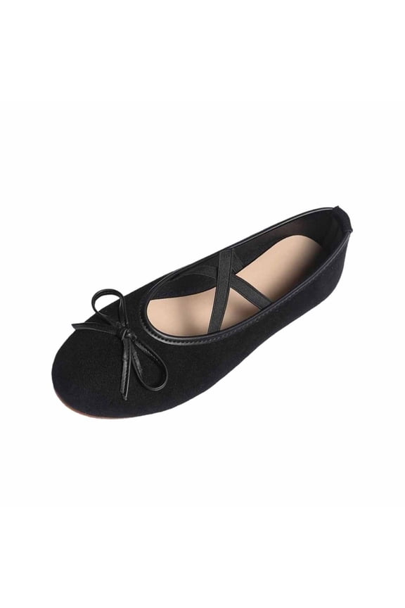Flat Shoes Women Round Toe Bow Detail Elastic Back Strap Shoes for Daily and Office Wear Plus Size Black