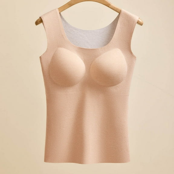 Wensltd Fleece Lined Tank Tops with Built in Bras for Women Winter Thermal Stretch Vest Padded Sleeveless Base Layer
