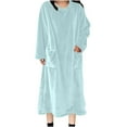 thumbnail image 1 of Wensltd Fleece Sleep Robe for Women Plus Size with Pockets Solid Color Warm Nightgown Soft Cozy Sleepwear Blue, 1 of 8