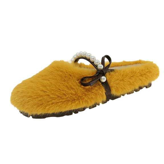 Wensltd Fuzzy Slippers for Women Fashion Bow Winter Thick Sole Home Shoes Cozy Warm Slippers Multicolor