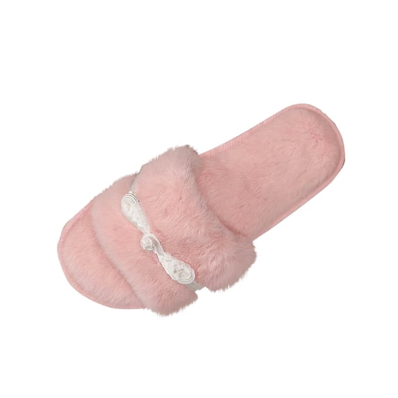 Wensltd Fuzzy Slippers for Women Soft Plush Open Toe Solid Color Cozy Indoor Slippers All Season