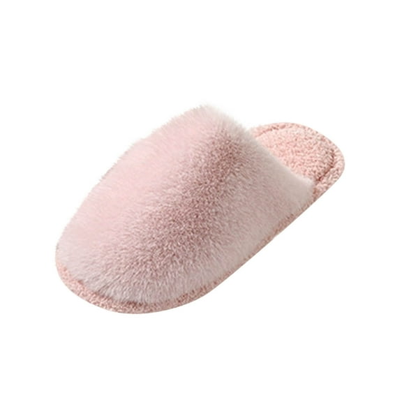 Wensltd Fuzzy Slippers for Women Winter Indoor and Outdoor Solid Color House Shoes with Memory Foam