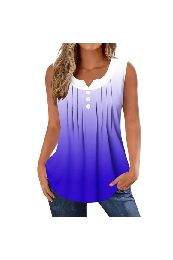 Gradient Print Sleeveless Beach Vacation Tops Women V Neck Casual Pullover Tops for Summer