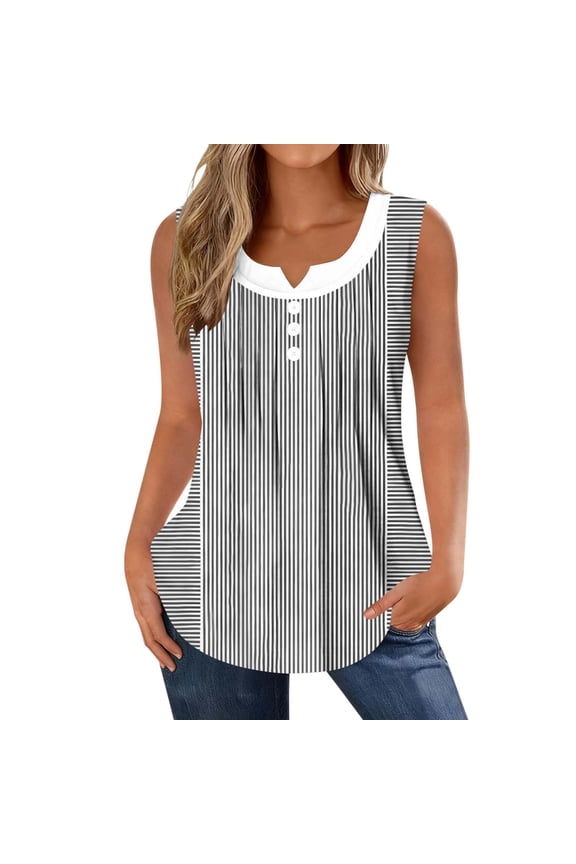 Gradient Print Sleeveless Beach Vacation Tops Women V Neck Casual Pullover Tops for Summer