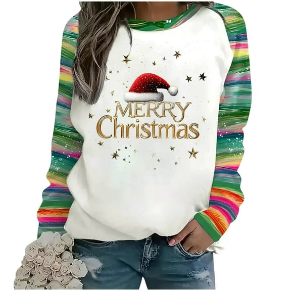 Wensltd Graphic Raglan Sleeve Pullover Women Sweatshirt Loose Fit Long Sleeve Top Holiday Christmas Gift