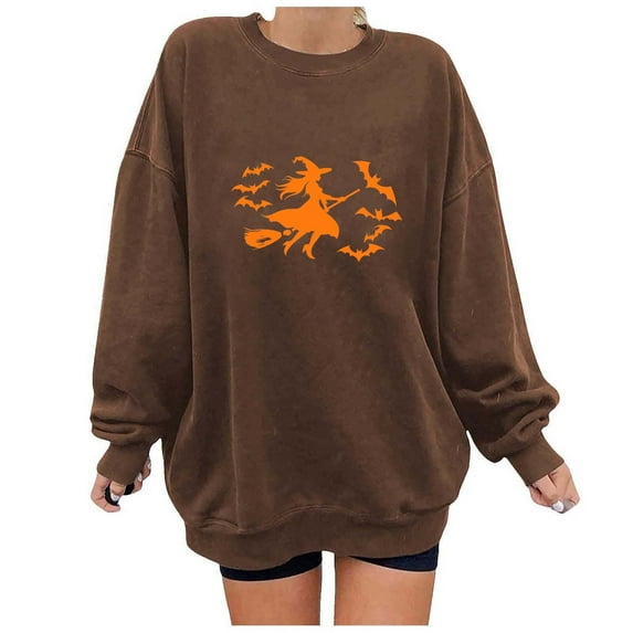 Wensltd Halloween Long Sleeve Sweatshirts for Women Oversized Off Shoulder Graphic Pullover Tops