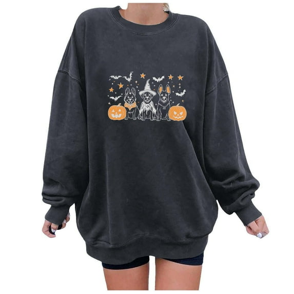 Wensltd Halloween Long Sleeve Sweatshirts for Women Oversized Off Shoulder Graphic Pullover Tops