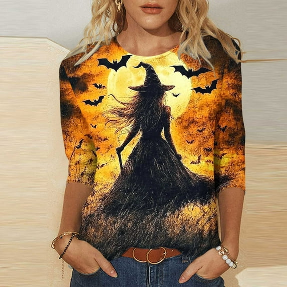 Wensltd Halloween Shirts for Women Graphic T-Shirt Funny Casual Short Sleeve Shirt Fall Outfit