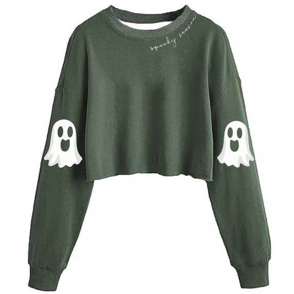 Wensltd Halloween Tops for Women Soft Warm Oversized Graphic Long Sleeve Pullover Tops Black