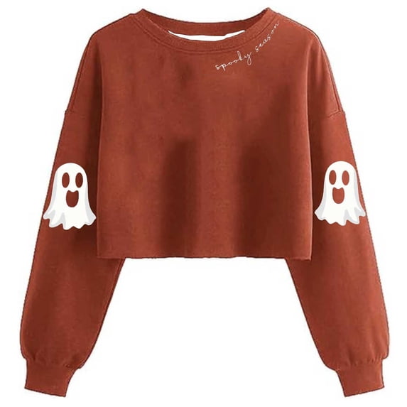 Wensltd Halloween Tops for Women Soft Warm Oversized Graphic Long Sleeve Pullover Tops Black