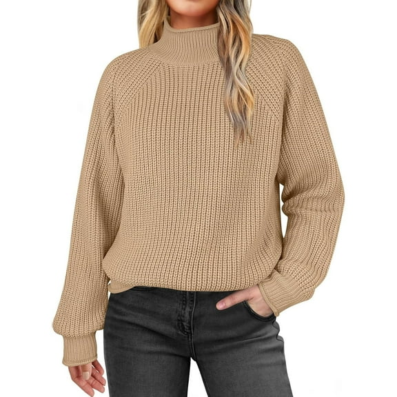 Wensltd High Collar Sweater Women Fall Solid Color Pullover Long Sleeve Tunic Sweater