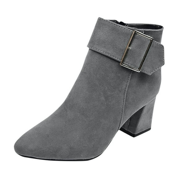 Wensltd High Heel Short Boots for Women Pointy Toe Casual Elegant Fall Chunky Boots Zipper Comfortable
