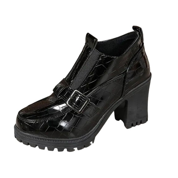 Wensltd High Heel for Women Vintage Slip On Loafer Round Toe Work Pumps for Daily Casual Wear