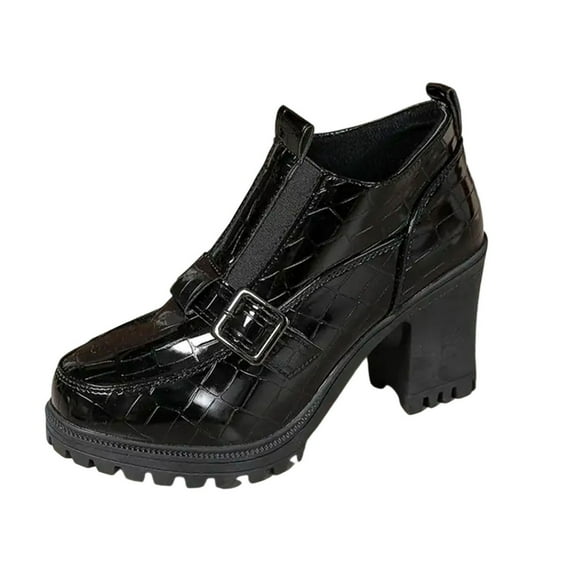 Wensltd High Heel for Women Vintage Slip On Loafer Round Toe Work Pumps for Daily Casual Wear