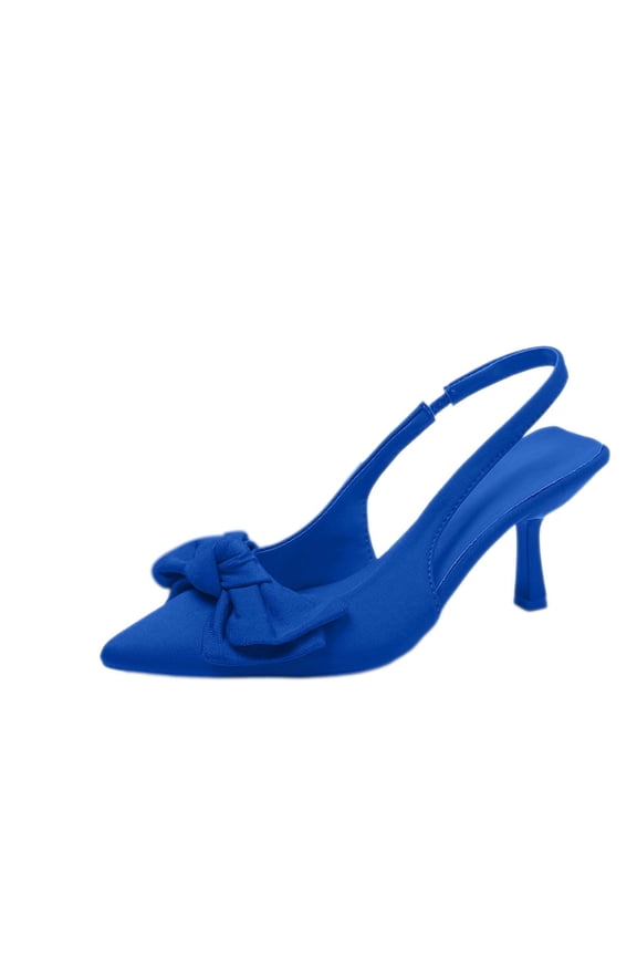 High Heels for Womens Dressy Pointed Toe Slingbacks with Bow Detail Closed Toe Elegant Heels for Spring Summer Blue