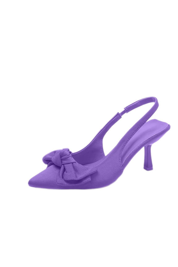 High Heels for Womens Dressy Pointed Toe Slingbacks with Bow Detail Closed Toe Elegant Heels for Spring Summer Purple