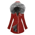 thumbnail image 1 of Wensltd Hooded Cotton Padded Coat for Women Fleece Lined Long Sleeve Fashion Warm Jacket Zip Up, 1 of 4