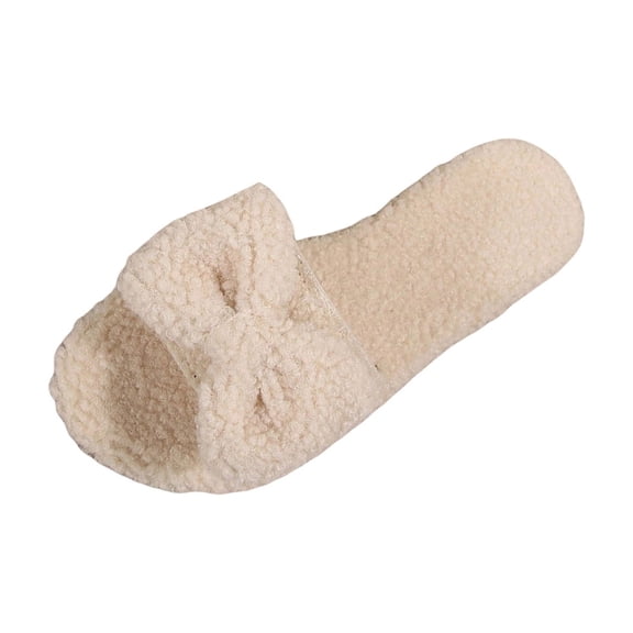 Wensltd House Slippers for Women With Bow Detail Plush Soft Comfort Women Fashion Flat Slipper Black