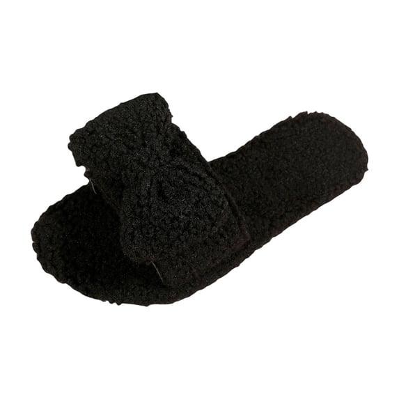 Wensltd House Slippers for Women With Bow Detail Plush Soft Comfort Women Fashion Flat Slipper Black