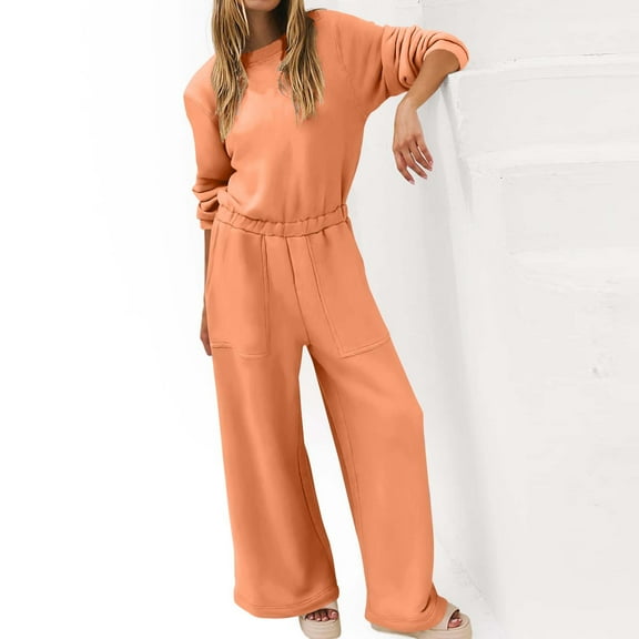 Wensltd Jumpsuits for Women Casual Long Sleeve Sweatshirts Loose Jogger Sweatpants One Piece Romper Outfit