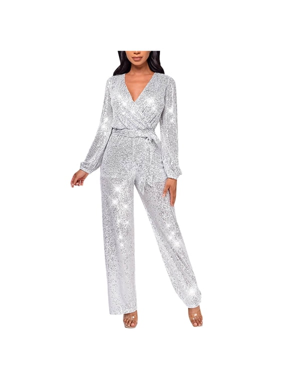 Jumpsuits for Women Sequin Slimming Long Sleeve One Piece Romper Outfit