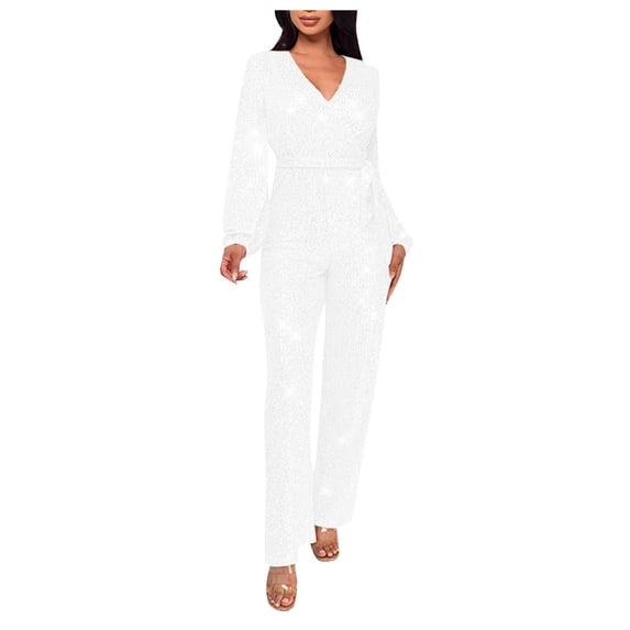 Wensltd Jumpsuits for Women Sequin Slimming Long Sleeve One Piece Romper Outfit