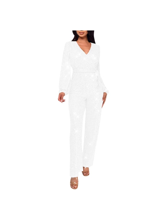 Jumpsuits for Women Sequin Slimming Long Sleeve One Piece Romper Outfit