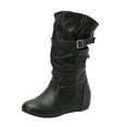 thumbnail image 1 of Wensltd Knee High Boots Women Trendy Solid Color Round Toe Slouch Boots Comfortable Wedge Shoes Black, 1 of 8