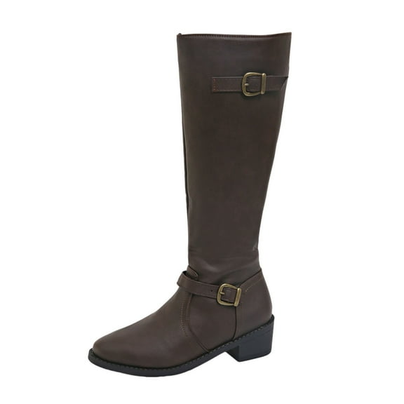 Wensltd Knee High Boots for Women Brown Wide Calf Comfortable Side Zipper Riding Shoes Casual Winter Boots for Women