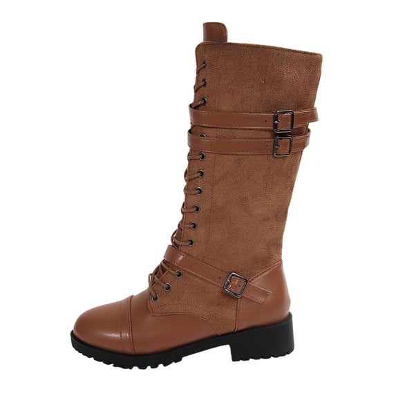 Wensltd Knee High Boots for Women Chunky Heel Comfortable Casual Trendy Stylish Pleated Boots