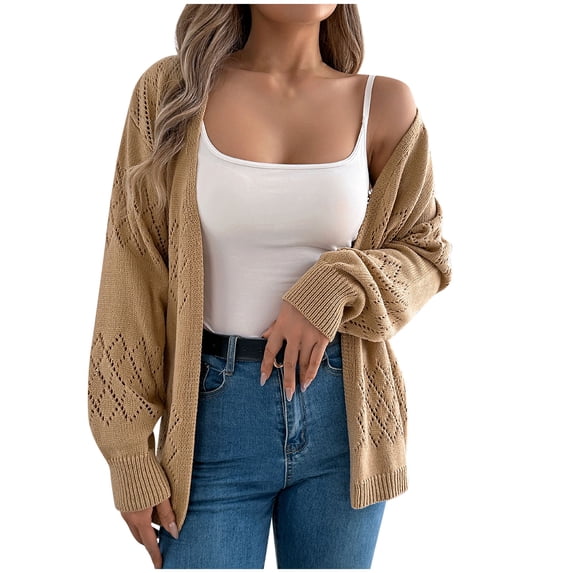 Wensltd Knit Cardigan for Women Solid Color Loose Long Sleeve Coat Blouses