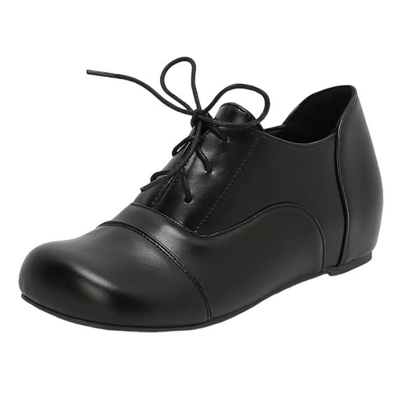 Wensltd Lace-Up Flat Shoes for Women Fashionable and Casual Round Toe Comfortable Soft Leather Shoes